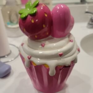 Pink Cupcake Ceramic Container
